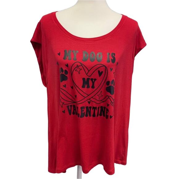 CAbi Tops - Hand Printed Upcycled Womens XL My Dog is My Valentine Heart Rayon Tee Shirt